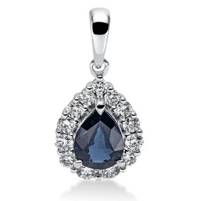 Anhänger Tropfen aus 750 Weißgold Saphir 0,85ct blau 13 Brillanten 0,35ct TW-SI