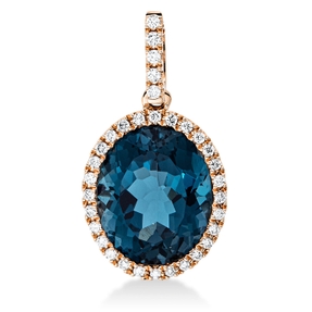 Anhänger aus 750 Rotgold Topas 4,7ct London Blue 33 Brillanten 0,16ct TW-SI