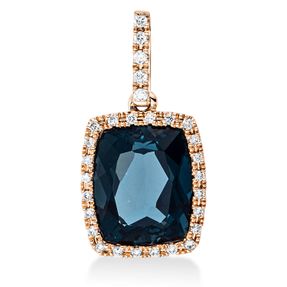 Anhänger aus 750 Rotgold Topas 3,9ct London Blue 29 Brillanten 0,13ct TW-SI