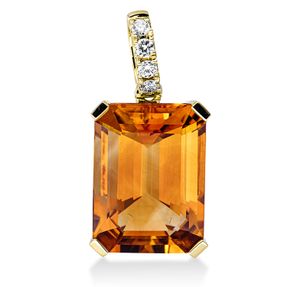 Anhänger Rechteck aus 750 Gelbgold Citrin 7,5ct mandarin 4 Brillanten 0,1ct TW-SI