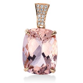 Anhänger 750 Rotgold Morganit 9,8ct pink 15 Brillanten 0,08ct TW-SI 23,3x11,8mm