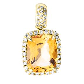 Anhänger aus 750 Gelbgold Citrin 3ct gelb 44 Brillanten 0,2ct TW-SI 19x10,3mm