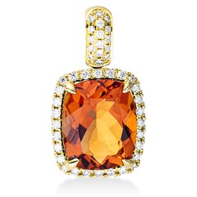 Anhänger 750 Gelbgold Citrin 3ct mandarin 44 Brillanten 0,2ct TW-SI 18,8x10,4mm