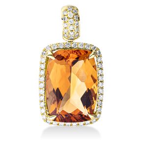 Anhänger 750 Gelbgold Citrin 7,3ct mandarin 54 Brillanten 0,28ct TW-SI 22,5x12mm