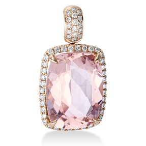 Anhänger 750 Rotgold Morganit 7,1ct pink 54 Brillanten 0,28ct TW-SI 22,5x12,3mm