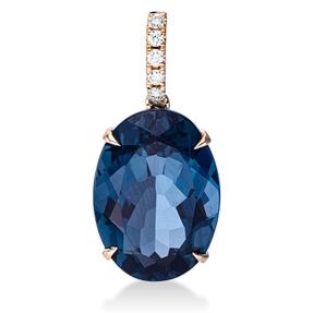 Anhänger aus 750 Rotgold Topas 16,5ct London Blue 5 Brillanten 0,1ct TW-SI 27,4x13mm