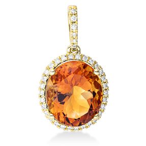 Anhänger Oval aus 750 Gelbgold Citrin 4,3ct mandarin 36 Brillanten 0,16ct TW-SI