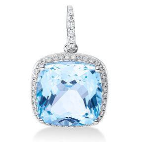 Anhänger 750 Weißgold Topas 10,6ct skyblue 46 Brillanten 0,21ct TW-SI 23,2x14,6mm