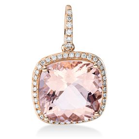 Anhänger aus 750 Rotgold Morganit 7,3ct pink 46 Brillanten 0,21ct TW-SI 23x14,5mm