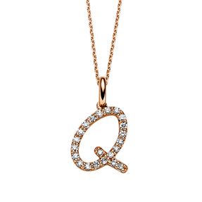 Collier Buchstabe Q aus 750 Gold Rotgold 22 Brillanten 0,13ct TW L:42cm