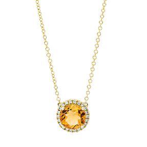 Collier aus 750 Gelbgold Citrin 1,2ct 22 Brillanten 0,1ct TW-SI L:43,2cm 4er-Krappe