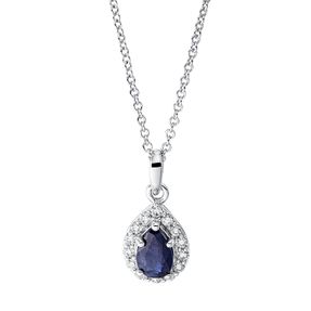 Collier aus 750 Weißgold Saphir 0,39ct blau 14 Brillanten 0,11ct TW-SI L:45,7cm