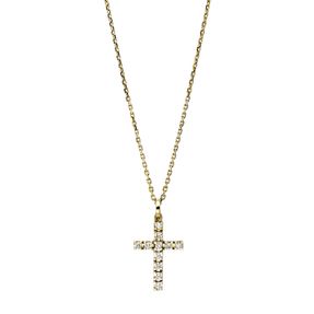 Collier Kreuz aus 750 Gold Gelbgold 11 Brillanten 0,17ct TW-SI L:42cm