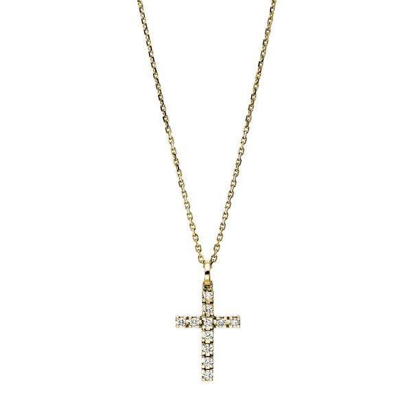 Collier Kreuz 750 Gelbgold 11 Brillanten