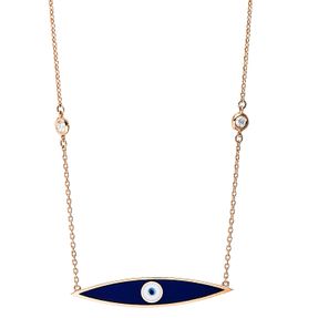 Collier Auge aus 750 Rotgold Emaille blau 2 Brillanten 0,08ct TW-SI L:42cm