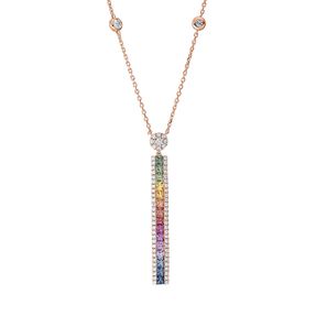 Collier 750 Rotgold 15 Saphire 1,05ct mehrfarbig 69 Brillanten 0,59ct TW-SI L:42cm