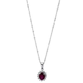 Collier aus 750 Weißgold Rubin 0,46ct rot 14 Brillanten 0,09ct TW-VSI/SI L:42cm