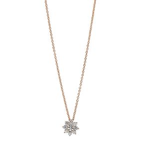 Collier Blume 750 Rotgold 8 Brillanten 0,2ct TW-SI 1 Brillant 0,1ct TW-SI L:45cm