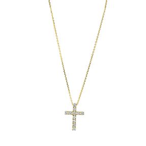 Collier Kreuz aus 750 Gold Gelbgold 11 Brillanten 0,16ct TW-SI L:42cm