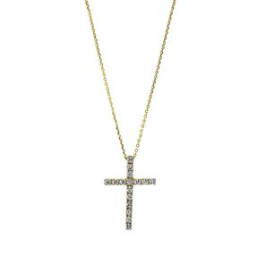 Collier Kreuz aus 750 Gold Gelbgold 16 Brillanten 0,24ct TW-SI L:42cm