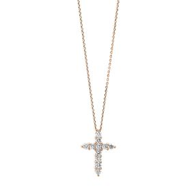 Collier Kreuz aus 750 Gold Rotgold 11 Brillanten 0,9ct TW-SI L:42cm