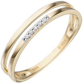 Ring 5 Diamanten Brillanten 2-reihig 585 Gold Gelbgold