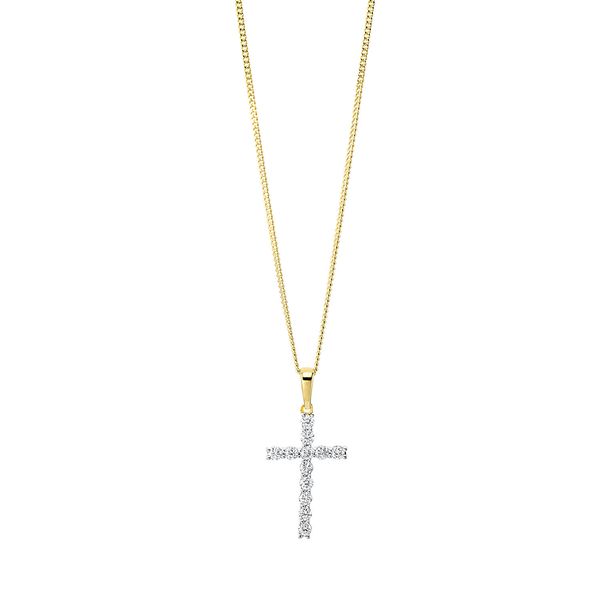 Collier Kreuz 750 Gelbgold 12 Brillanten