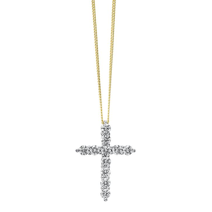 Collier Kreuz 750 Gelbgold 11 Brillanten