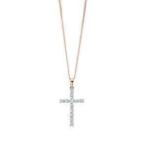 Collier Kreuz aus 750 Gold Rotgold 12 Brillanten 0,5ct TW-SI L:43cm