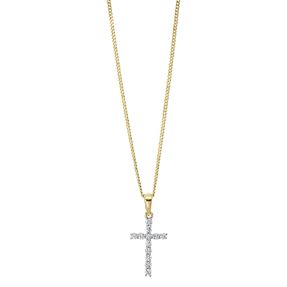 Collier Kreuz aus 750 Gelbgold 12 Brillanten 0,15ct TW-SI L:43cm Fassung rhodiniert