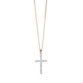 Collier Kreuz aus 750 Rotgold 12 Brillanten 0,35ct TW-SI L:43cm Fassung rhodiniert