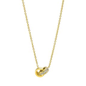 Collier 2 Ringe aus 750 Gold Gelbgold 15 Brillanten 0,07ct TW-SI L:42cm