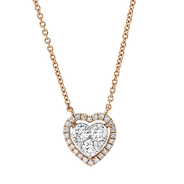 Collier Herz 750 Gold weiß rot 30 Brillanten L 40-45.7cm