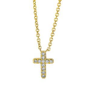 Collier Kreuz aus 750 Gold Gelbgold 11 Brillanten 0,06ct TW-SI L:45cm