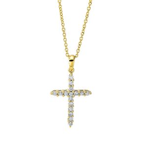 Collier Kreuz aus 750 Gelbgold 16 Brillanten 0,25ct TW-SI L:45cm Fassung rhodiniert