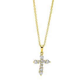 Collier Kreuz aus 750 Gold Gelbgold 10 Brillanten 0,3ct TW-SI L:45cm