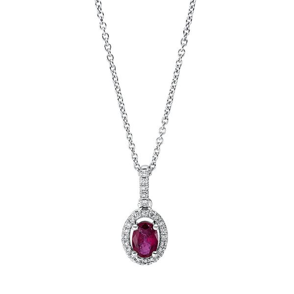 Collier 750 Weißgold Rubin 0.47ct rot 25 Diamanten