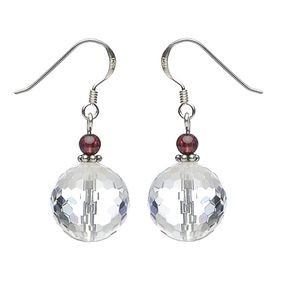 Ohrringe Ohrhänger aus Bergkristall & Granat 925 Silber Ohrschmuck für Damen