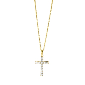 Collier Kreuz aus 750 Gold Gelbgold 12 Diamanten 0,31ct TW-SI L:45cm