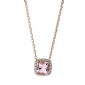 Collier aus 750 Rotgold Morganit 0,88ct pink 20 Brillanten 0,1ct TW-SI L:45,7cm