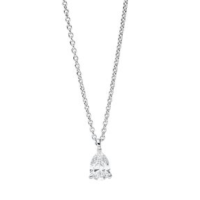 Solitaire Collier aus 750 Weißgold Diamant Tropfen-Schliff 0,28ct TW-SI 3er-Krappe