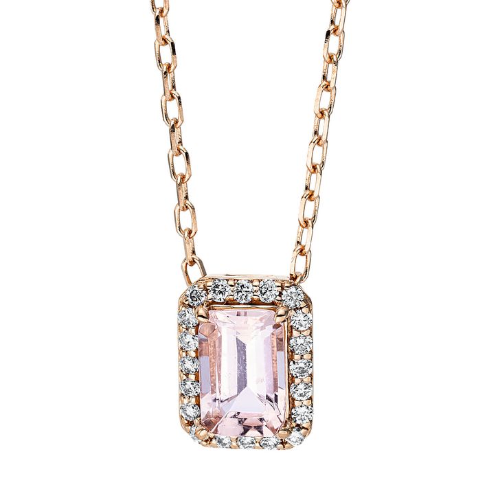 Collier 750 Rotgold Morganit 0.52ct pink 20 Diamanten B 6.3mm L 40-45.7cm