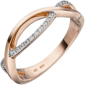 Damen-Ring mit 20 Diamanten Brillanten 585 Gold Rotgold bicolor Fingerring