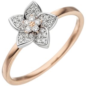 Ring Goldring mit 30 Diamanten Brillanten Blume Blüte 585 Gold Rotgold Weißgold