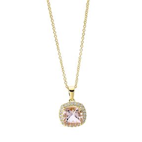 Collier aus 750 Gelbgold Morganit 1,25ct pink 24 Brillanten 0,1ct TW-SI L:45cm