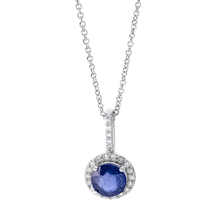 Collier 750 Weißgold Saphir 0.84ct blau 23 Diamanten B 8.3mm L 40-45.7cm