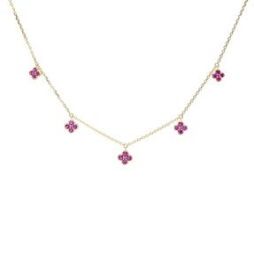 Collier Kleeblätter aus 750 Gold Gelbgold 25 Rubine 0,86ct rot L:45cm