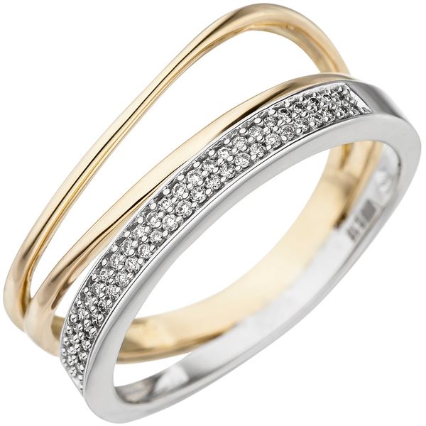 Ring mit 51 Brillanten 3-reihig 585 Gold bicolor