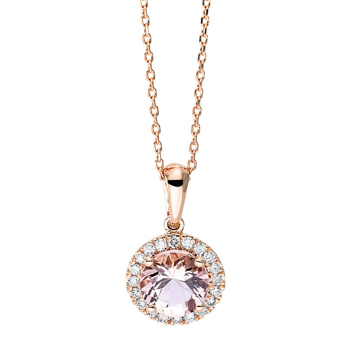 Collier 750 Rotgold Morganit 0.87ct rosa 20 Diamanten