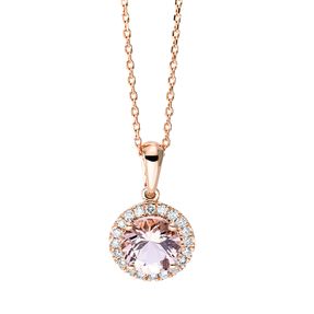 Collier rund aus 750 Rotgold Morganit 0,87ct rosa 20 Brillanten 0,12ct TW-SI L:45cm